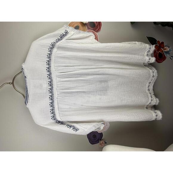Johnny Was White and Navy Cotton Embroidered Tunic - Size - Small - Picture 3 of 7